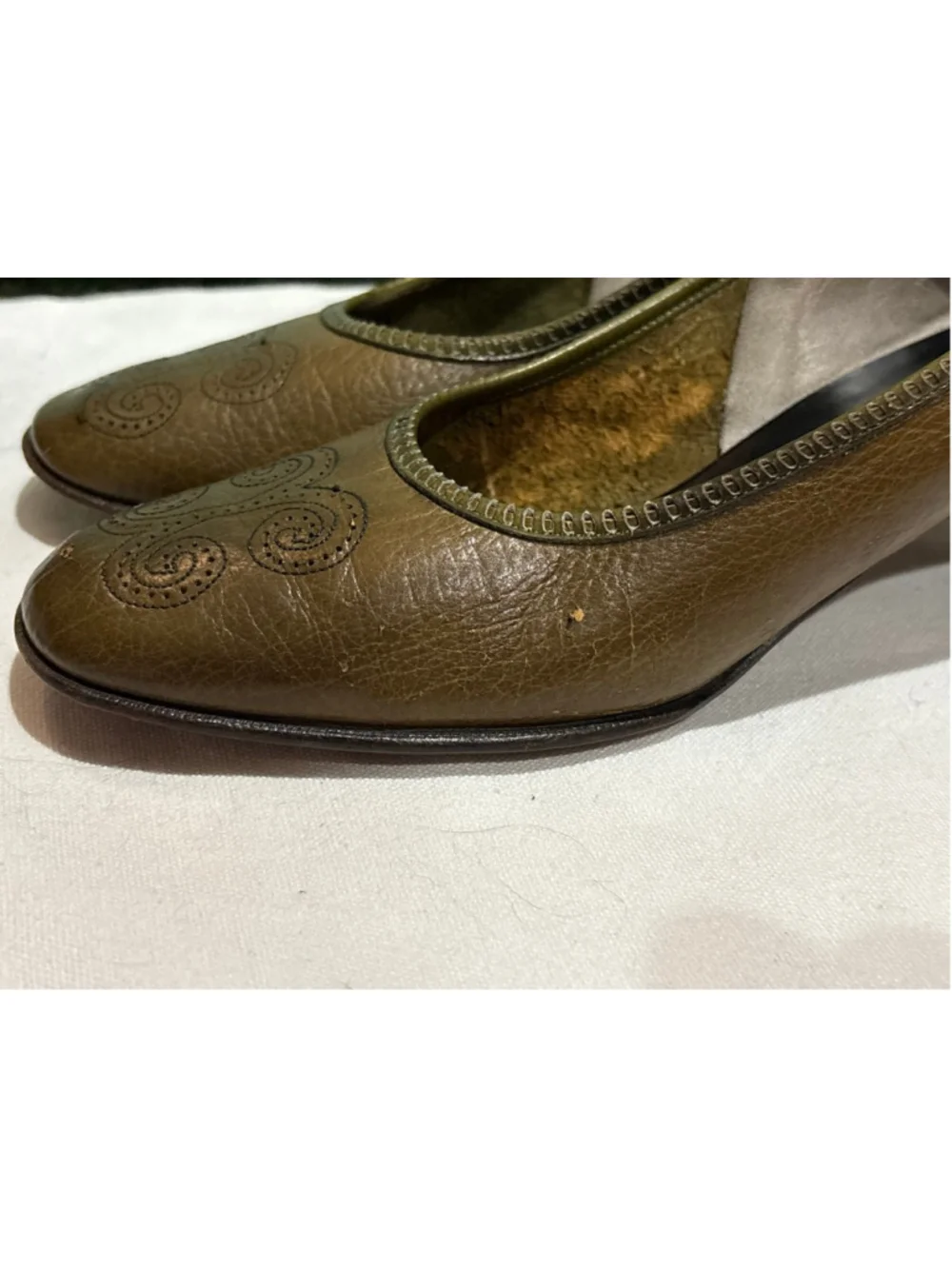 Women's Palter Olive Green Leather Heels